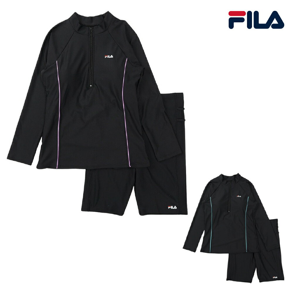 ★楽天スーパーSALE★フィットネス水着 レディース 水泳 袖付きセパレート 黒×紫 3L-5Lサイズ 3132846-BPL 長袖 大きいサイズ