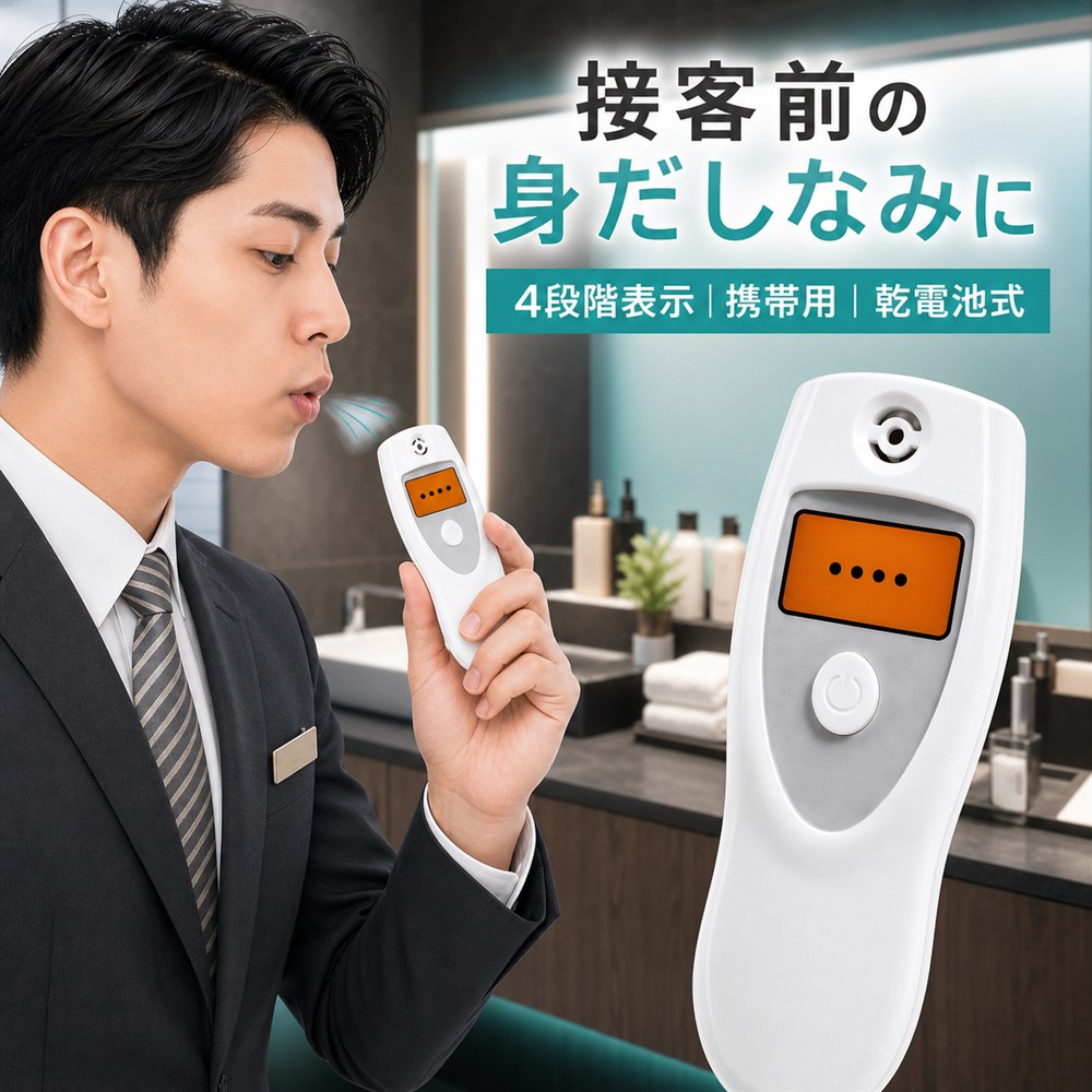 【2026年新登場】口臭チェッカー ブレスチェッカー 4段階表示 約10秒 携帯用 日本語説明書付き 口臭検知器 接客業の身だしなみ確認に