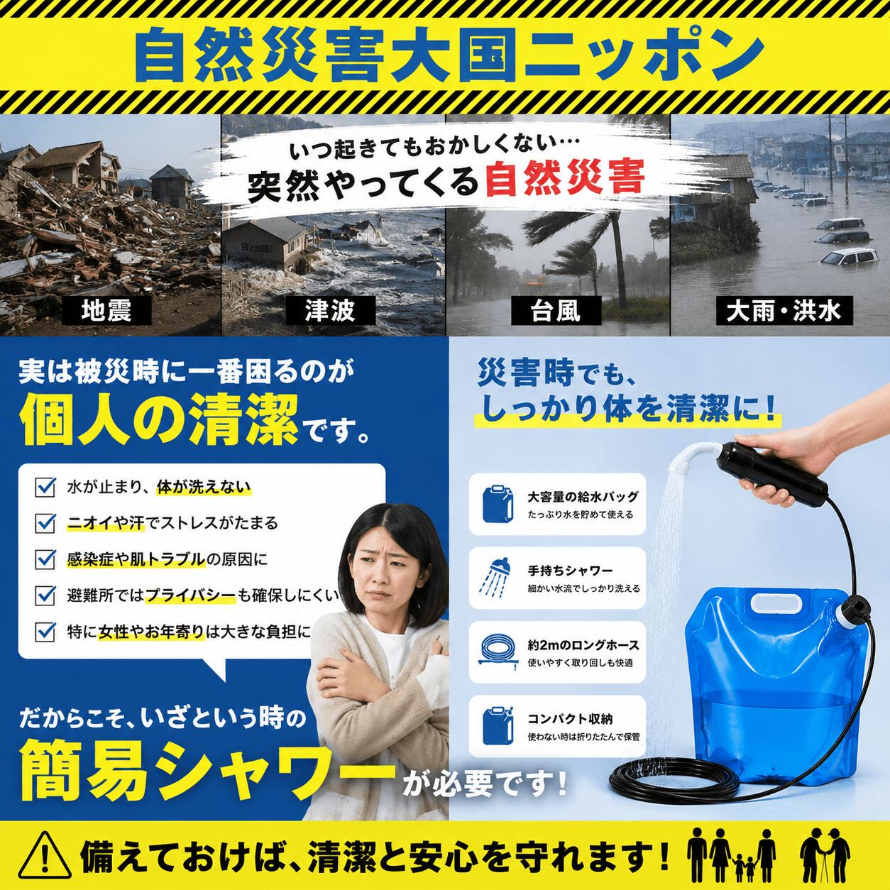 サッと使える携帯シャワーバッグ 防災グッズ 防災 シャワー 小さく保存！ストッパー付 シャワーバッグ 5L ポータブルシャワー 簡易シャワー ウォーターシャワー 携帯用シャワー 防災用品 防災セット 災害 折り畳み 非常用 災害用品 ポータブル キャンプ suika-the2nd-10010563 スイカ2号店 サンプル画像2