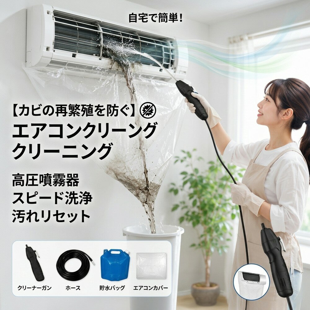 【2026年モデル】 エアコン洗浄セット エアコン掃除セット エアコンクリーニングキット エアコン洗浄キット コードレス 高圧洗浄機 充電式 洗浄ガン ポータブル洗浄ガン 電動スプレー 高圧噴霧器 エアコン洗浄 排水ホース付き DIY カビ取り