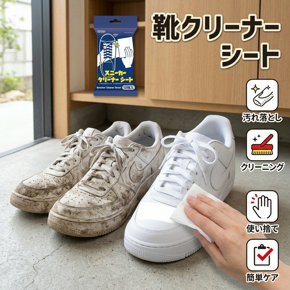 Rakuten - 拭くだけ！靴クリーナーシート 靴磨き スニーカークリーナーシート 汚れ落とし シート ツヤ出し ウェットシート 水洗い不要 拭くだけ簡単 両面使える2WAYタイプ クリーニングシート