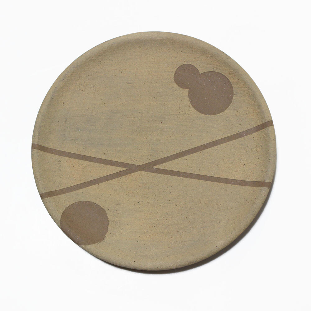 乗松 美歩 作 緋襷 ひだすき 線紋プレート 径24cm×高2.5cm 化粧箱入 ギフト 備前焼 岡山県