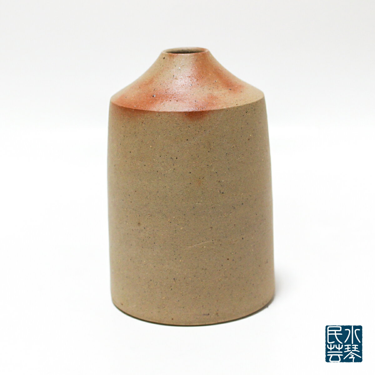 緋襷 筒型 フラワーベース 乗松美歩 作 備前焼 径7.5cm×高11cm ひだすき 化粧箱入 花瓶 花器 ギフト 岡山県