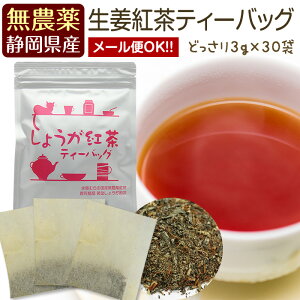 『しょうが紅茶ティーバッグ』3g×30包 無農薬栽培国産紅茶と鹿児島県産黄金しょうが使用の生姜紅茶ティーバッグ【無添加】水車むら農園 【国産紅茶・和紅茶・地紅茶・静岡産】