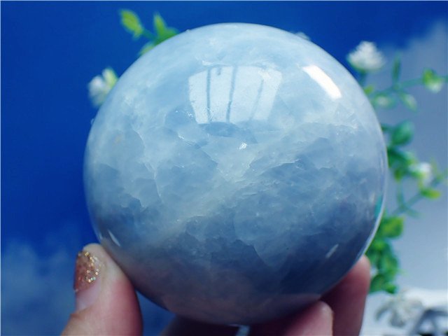 セレスタイト丸玉 送料無料  台座 付き 65U08 /B89U1