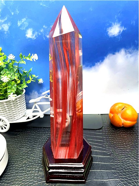 赤水晶 六角柱 約_289mm 送料無料   台座 付き 73E07D /B89E2