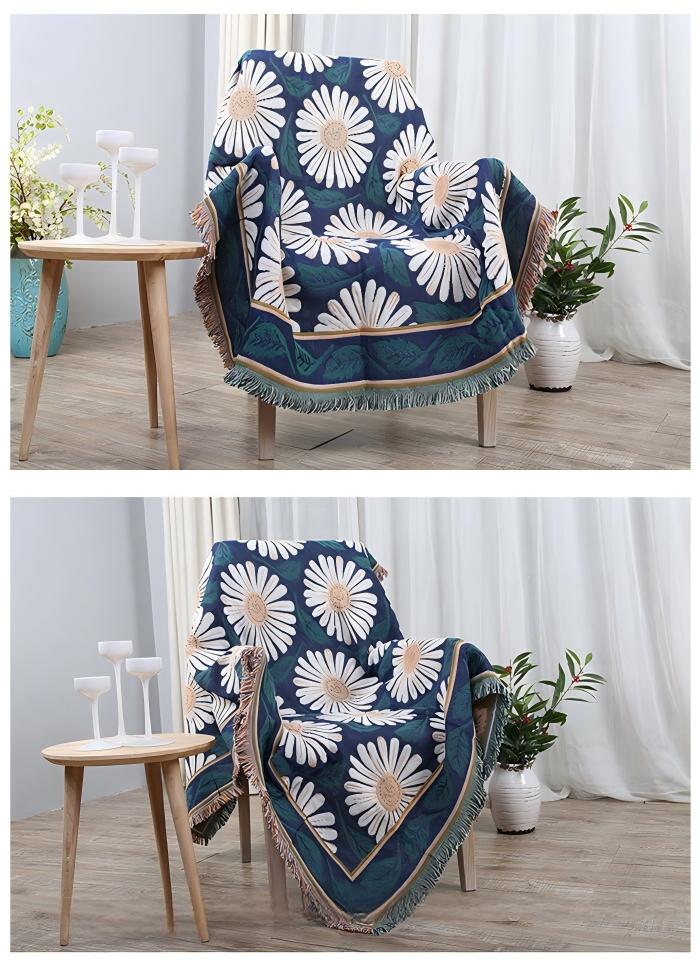 130cm×180cm 白菊 毛布 ニット ブランケット 掛け毛布 大判 かわいい ひざ掛け プレゼント 通年使用 北欧風 ソファカバー おしゃれ 長方形 コットン ベッド カバー マルチ ソファー [2]