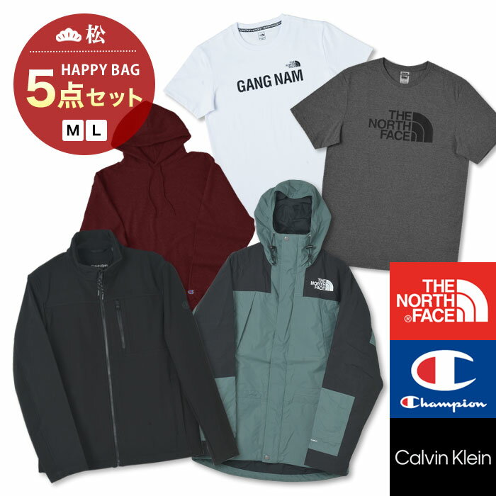 【数量限定】ブランド 福袋 5点セット メンズ The North Face Champion Calvin Klein Tシャツ フーディー アウター フリース