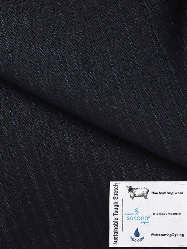 メンズ 秋 冬 スーツ スリーピース 3つボタン 上下セット ベスト付き 3ピース ビジネス オフィス カラーストライプ TR24 ネイビー系 紺色 背広 紳士服 ノータック テーパード ジレ パンツ 膝まで裏地 スーツスクエア