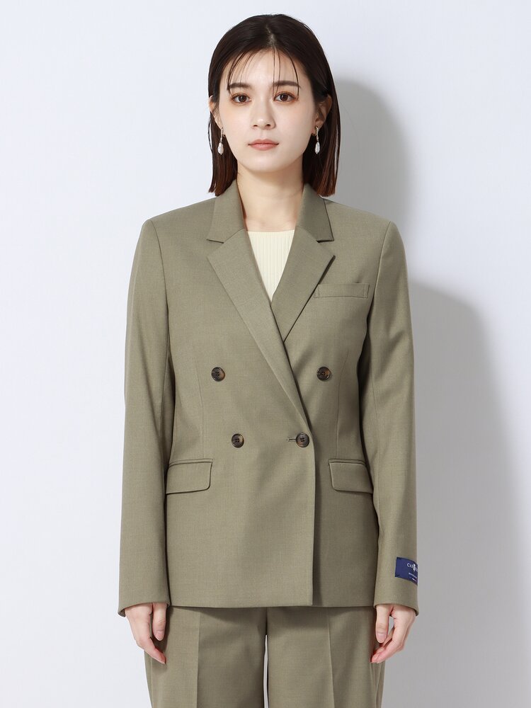 ダブルブレストジャケット Carreman ウォッシャブル ストレッチ ポリエステル 無地 カーキ系 ホワイト スーツスクエア