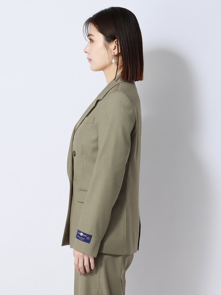 ダブルブレストジャケット Carreman ウォッシャブル ストレッチ ポリエステル 無地 カーキ系 ホワイト スーツスクエア