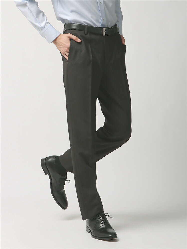 テーパードパンツ メンズ スラックス ウォッシャブル 洗える ノンアイロン ストレッチ 無地 COMMUTECH ブラウン スーツスクエア ノーアイロン スリム 細身 ノータック ビジネス ビジカジ