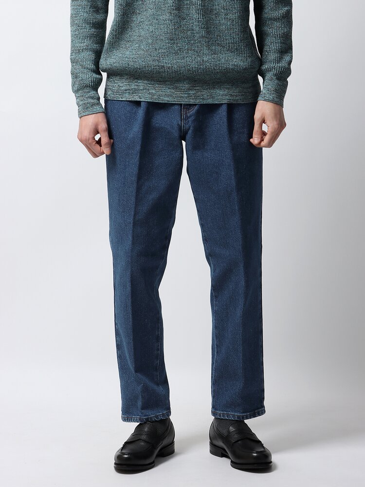 メンズ ワンタックデニム デニムパンツ パンツ ジーンズ 裾上げ済み Lee別注 Lee( リー ) デニスラ ワンタック テーパード 洗える ウォッシャブル コットン 無地 青 ブルー系 ビジネス オフィス カジュアル 大きいサイズ ズボン ボトムス スーツスクエア suitsquare-10006535 SUITSQUARE サンプル画像3