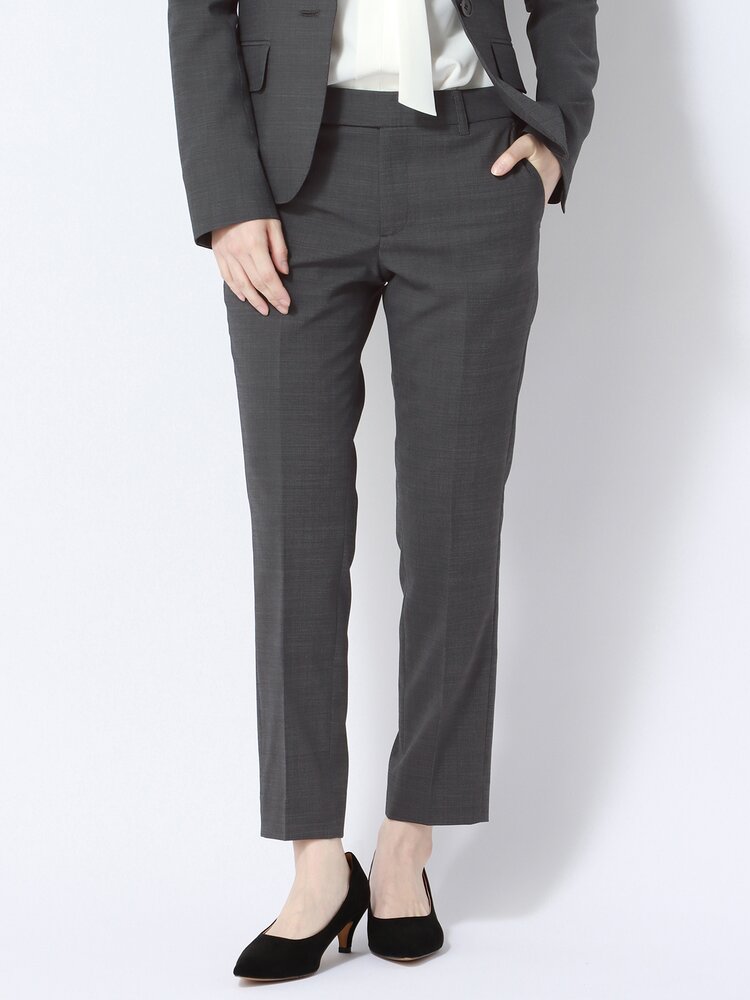 レディース テーパードパンツ オールシーズン 春夏 秋冬 洗える ウォッシャブル ストレッチ ウールブレンド ピンチェック グレー系 ビジネス オフィス カジュアル スラックス くるぶし丈 アンクル丈 9分丈 フレッシャーズ 新生活 新社会人 インターン 転職 ノータック