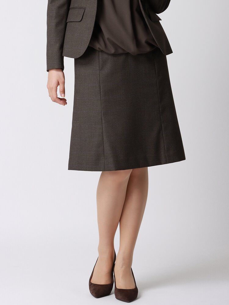 レディース フレアスカート オールシーズン 春夏 秋冬 チェック ビジネス バックファスナー フレア 裏..