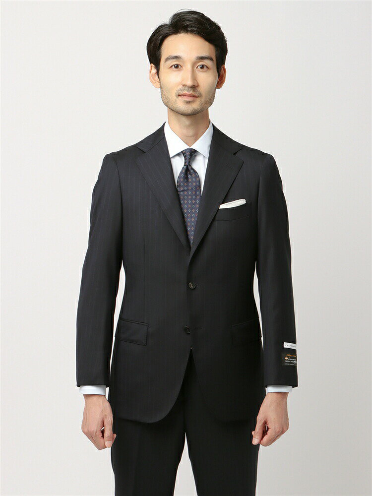 メンズ ビジネススーツ スーツ 3つボタン HAND MADE SUPER150's ピンストライプ TR24 ネイビー 紺 スーツスクエア おしゃれ かっこいい 通勤