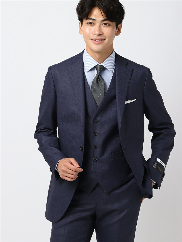 スーツ スリーピース フォーマル兼用 2つボタン ピンヘッド CH22 リバーシブルジレ ブルー スーツスクエア ビジネス 背広 紳士服 細身体 標準体 おしゃれ かっこいい