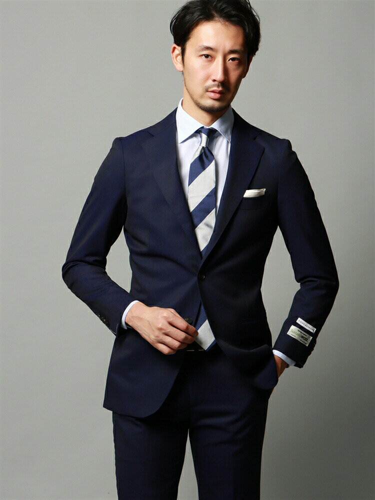 ハンドメイド ウール100％ スーツ メンズ 春夏秋冬 ブルー 青 無地 大きいサイズ 3つボタン 背抜き サイドベンツ テーパード ノータック ビジネス 仕事 フォーマル 結婚式 成人式 紳士服 背広 高級感 ドレープ レギュラー 男性 パンツ ズボン スラックス xyz