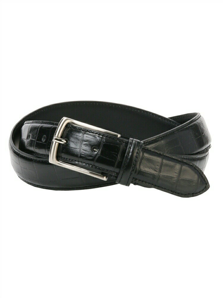クロコ型押しレザー シルバーバックルベルト ブラック ユニバーサルランゲージ スーツスクエア