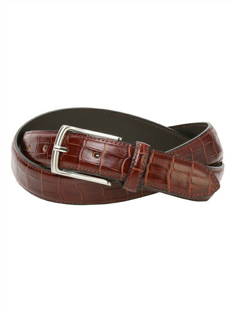 ベルト クロコ型押しレザーベルト シルバーバックル ブラウン ユニバーサルランゲージ スーツスクエア