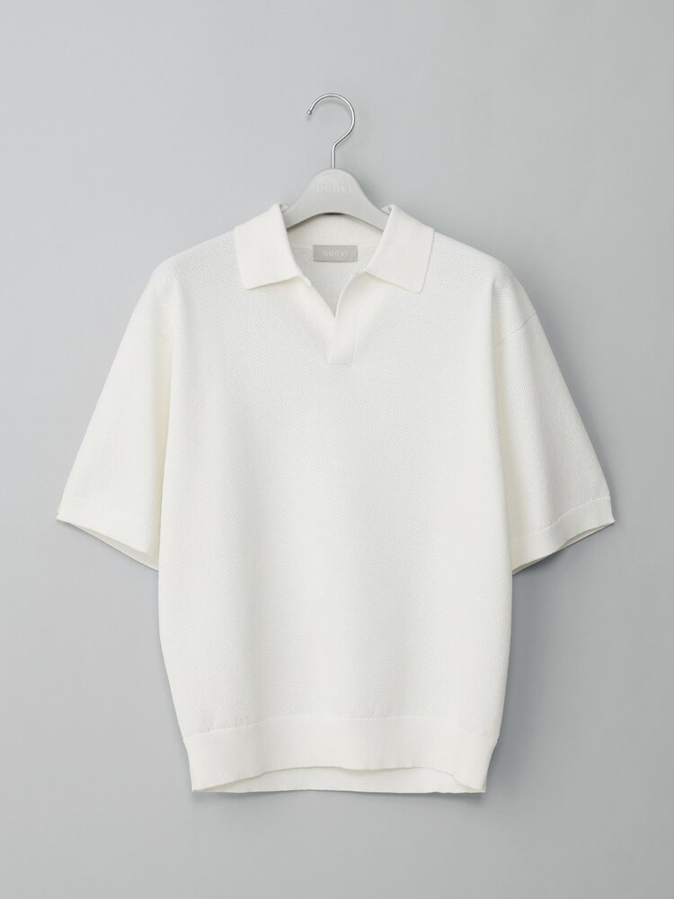 樂天商城 - メンズ 春夏 GOOVI スキッパーポロニット ポロシャツ Tシャツ ホワイト ブルー ブラック 白 青 黒 半袖 洗える ウォッシャブル 和紙ブレンドプレーティング 無地 吸汗 速乾 すぐ乾く トップス ビジネス カジュアル オフィス スキッパーカラー