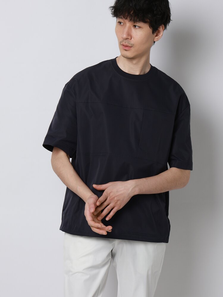 乐天商城 - FLAT 暑い夏も快適 すぐ乾く Tシャツ メンズ 半袖 春夏 クルーネック 丸首 ネイビー 紺 ホワイト 白 無地 洗える ウォッシャブル ストレッチ 動きやすい ドローコード シルキーツイル カジュアル オフィス アウトドア トップス アウターTシャツ