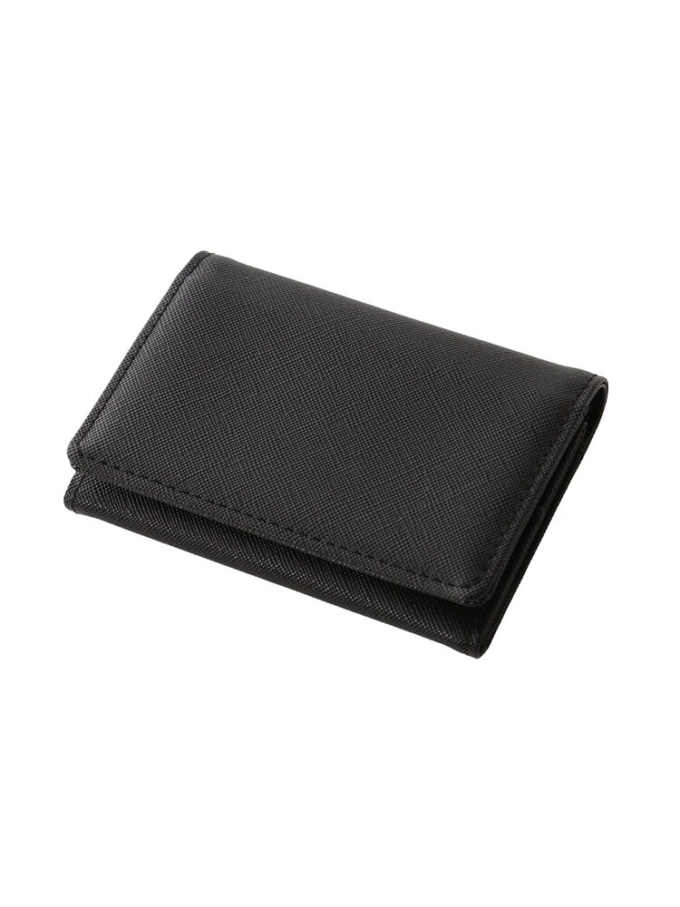 Synthetic Leather - レディース カードケース サフィアーノ ブラック系 名刺入れ ギフト プレゼント お祝い クリスマス 誕生日 母の日 ホワイトデー マチ付きポケット カードスリット×2 高さ7.5cm 横幅11.0cm 厚み2.0cm