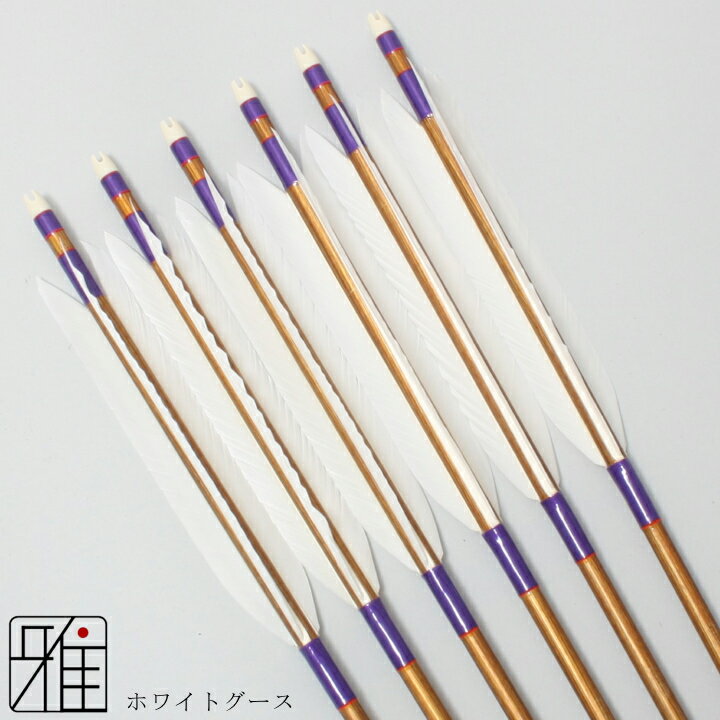弓道 矢 ジュラルミン矢 6本組ホワイトグース 1913シャフトバンブーカラー矧糸:紫系 【送料無料】翠山弓具店 suizanすいざんきゅうぐてん 【YA19810】
