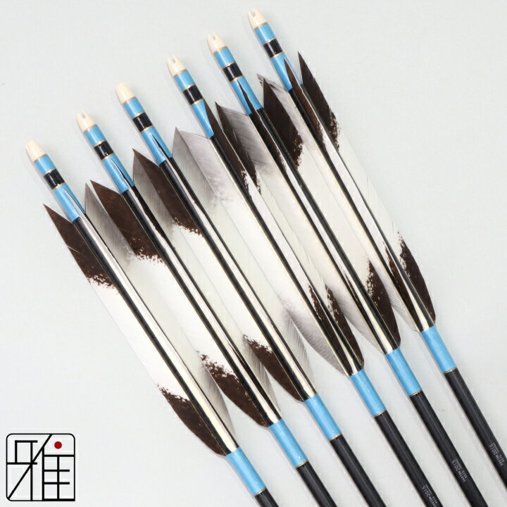 弓道 矢 ジュラルミン矢 6本組ターキー手描染羽 2015シャフト黒矧糸：青系【送料無料】翠山弓具店 suiz..
