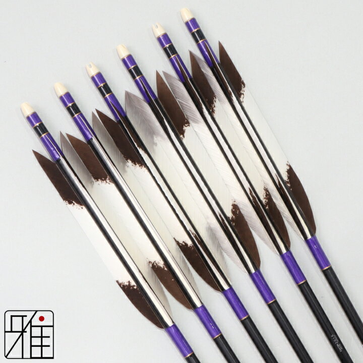 弓道 矢 ジュラルミン矢 6本組ターキー手描染羽 2015シャフト黒矧糸：紫系【送料無料】翠山弓具店 suiz..