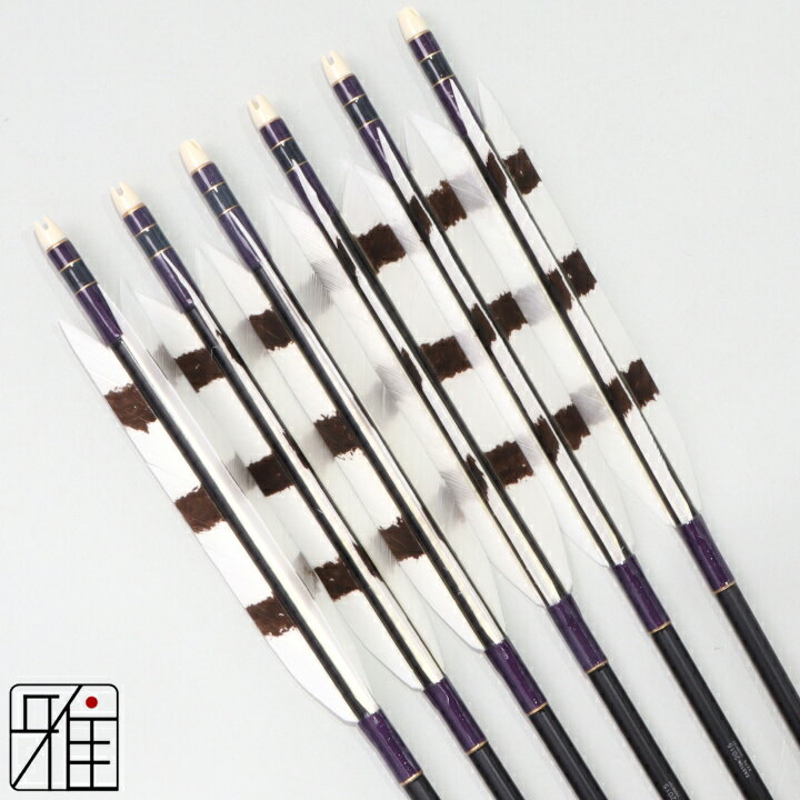 弓道 矢 ジュラルミン矢 6本組ターキー手描染羽 2015シャフト黒矧糸：紫系【送料無料】翠山弓具店 suiz..