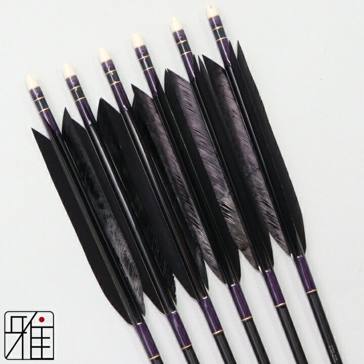 弓道 矢 ジュラルミン矢 6本組ターキー単色染羽 2015シャフト黒矧糸：黒系｜筈巻糸有 【送料無料】翠山..