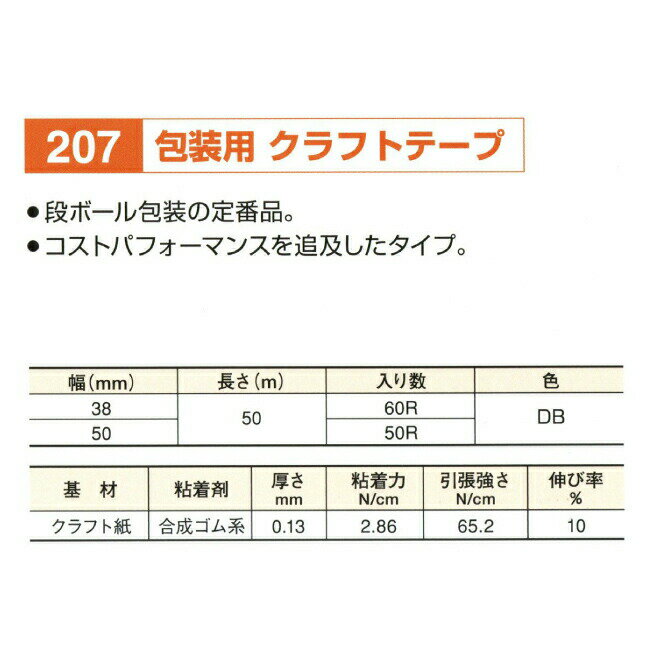 【ポイント20倍】 リンレイテープ製 クラフトテープ(包装用) ＃207 38mm×50m 1箱(60巻入)