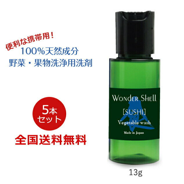 【ポイント10倍】ワンダーシェル「SUSHI mini」13g 100％天然成分 野菜 果物 洗浄用洗剤 パウダー 粉 強アルカリ 無香料 無着色 携帯用 5本セット