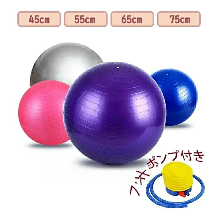 バランスボール ヨガボール エクササイズボール エアポンプ付 45cm 55cm 65cm 75cm 選べるサイズ 体幹トレーニング ボディバランス強化 骨盤ケア フィ ピラティス 内転筋エクササイズ