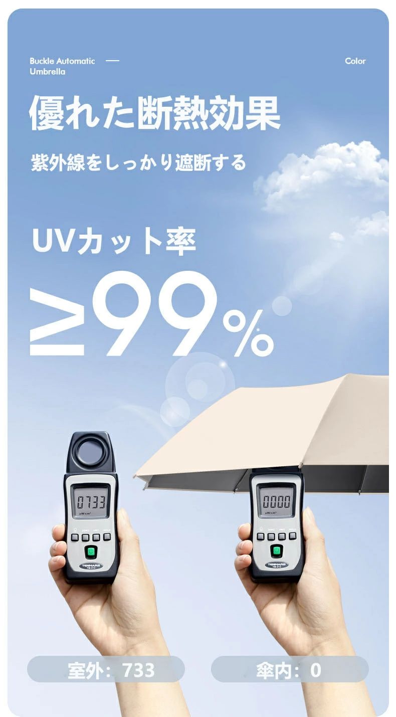 SUKIOのワンタッチ折りたたみ傘 逆折りタイプ 自動開閉 大きめ 大きい 折りたたみ傘 ワンタッチ 折りたたみ 傘 逆さ傘 折り畳み傘 軽い UVカットUPF50+ 紫外線遮断 軽量 おりたたみ傘 撥水 頑丈｜アングル2