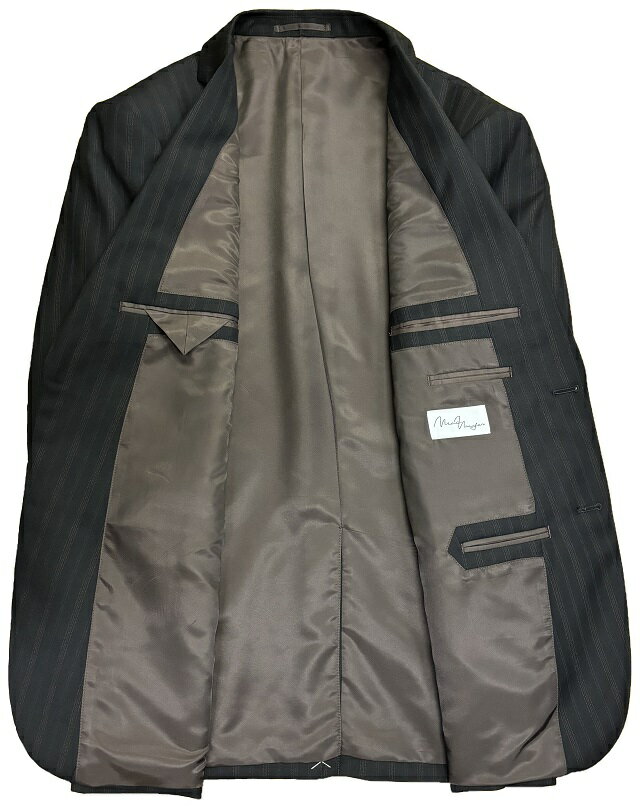 秋冬【クラシック】ウール100％2つボタンノータックスーツ 黒ストライプ AB体/BB体 14575/14583