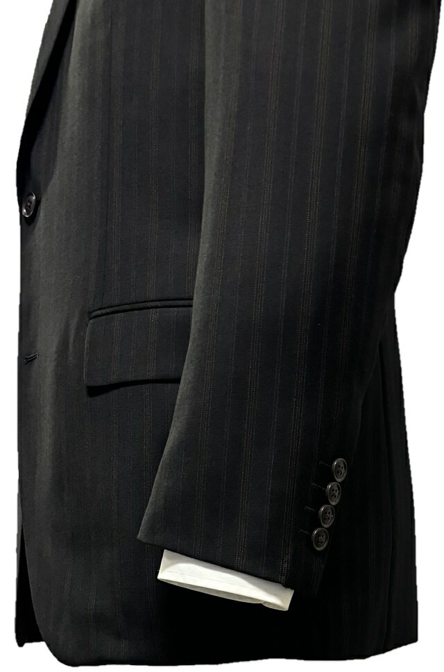 秋冬【クラシック】ウール100％2つボタンノータックスーツ 黒ストライプ AB体/BB体 14575/14583