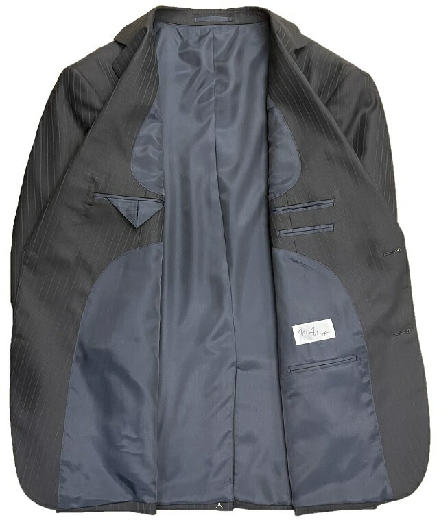 秋冬【大きいサイズ】メンズ E体ウール混パンツウォッシャブルアジャスター付き2つボタンスーツ 黒ストライプ/ ブラウン系