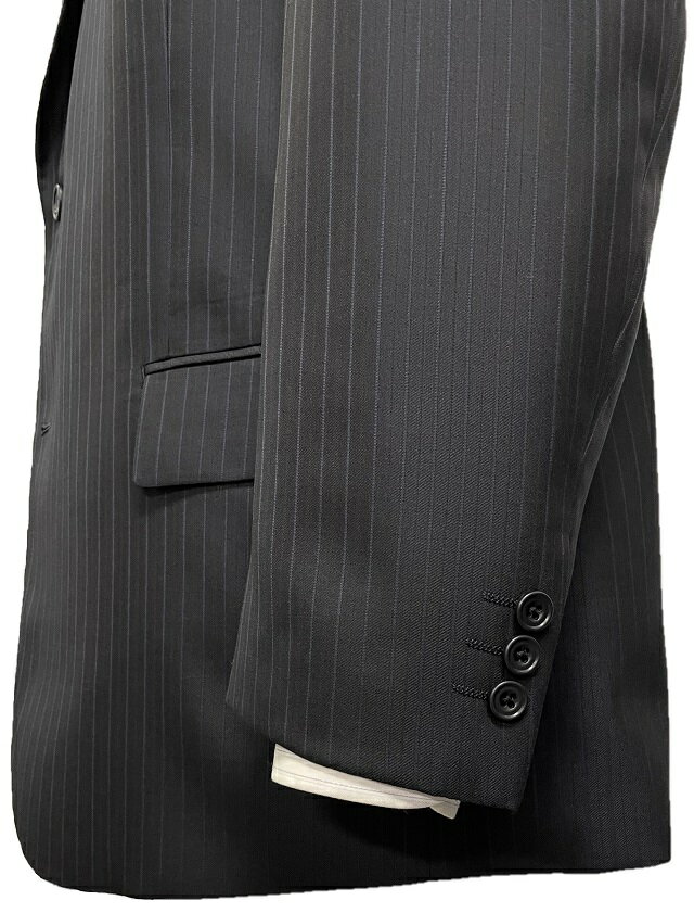 秋冬【大きいサイズ】メンズ E体ウール混パンツウォッシャブルアジャスター付き2つボタンスーツ 黒ストライプ/ ブラウン系