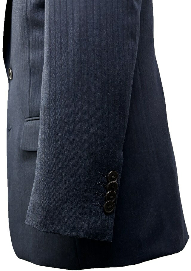 【難あり】Y7サイズ秋冬【スリム】ウール100％スリーピース2ボタンノータックスーツ紺ストライプ