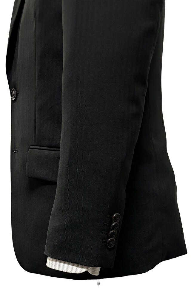 【難あり】AB4サイズ秋冬【スリム】スリーピース2つボタンノータックスーツ黒織り柄 10526-4