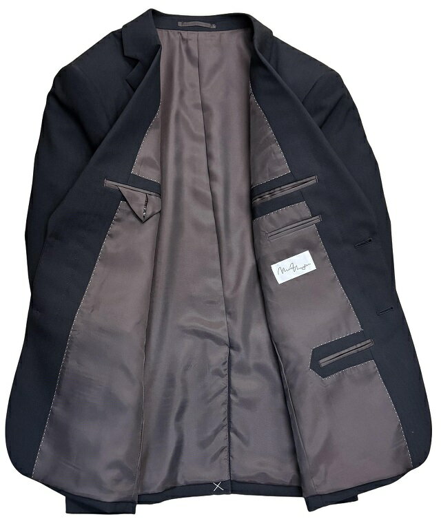 【難あり】AB4サイズ秋冬【スリム】スリーピース2つボタンノータックスーツ黒織り柄 10526-4