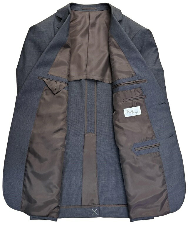 【難あり】BB7サイズ春夏【クラシック】ウール混2つボタンノータックウォシャブルスーツグレーシャンブレー 14068-7