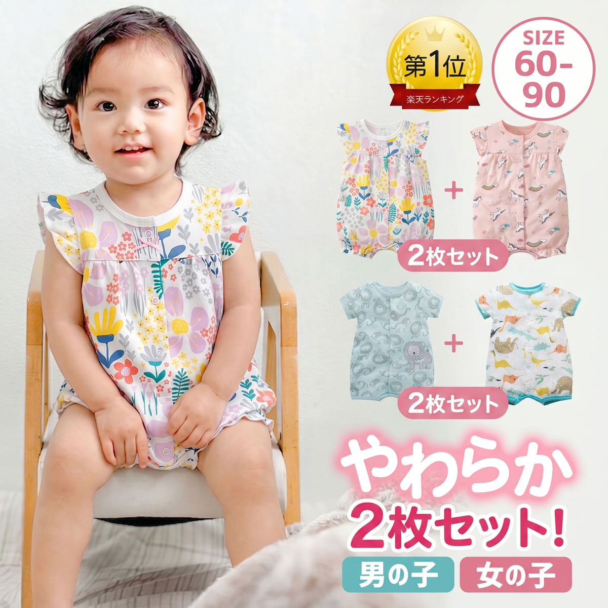 新品 70-80cm 双子 半袖トップス＆ボトムス 12着セット 保育園着 楽天