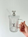 蓋が付くガラスコップ スト 蓋 クマさん カフェコップ 飲食店 ガラス食器 食器 食洗機対応 グラス コップ ドリンクカップ スムージー パーティー おしゃれ ...