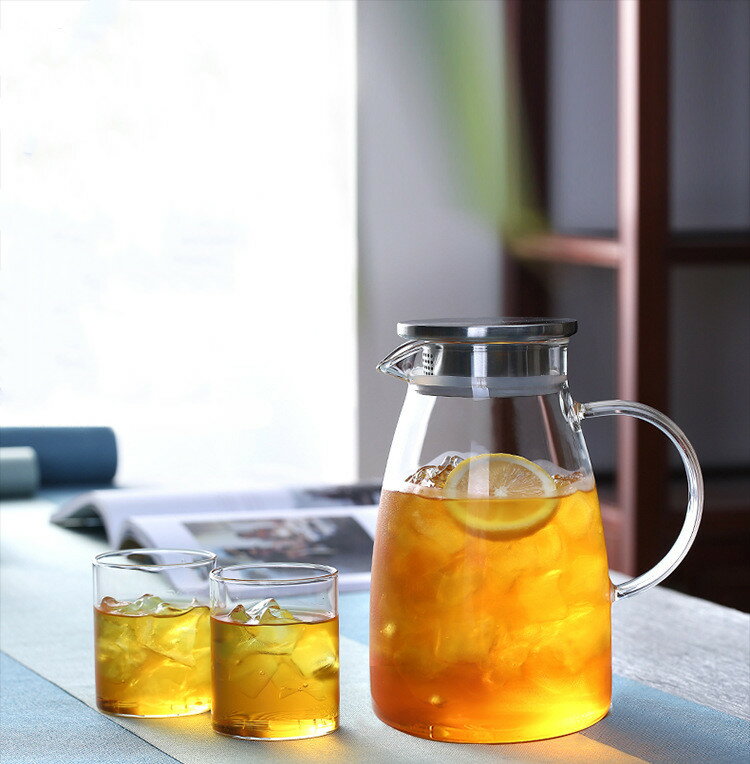 ガラス ピッチャー ガラス ティーポット 耐熱 麦茶 ポット 大容量 ガラス ピッチャー 洗いやすい 冷水筒 冷水ポット 麦茶入れ 水だし 紅茶ポット やかん　北欧 1500ml