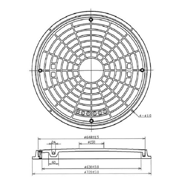 マンホール 浄化槽 蓋 【西原ネオ製】 ボルトロック式 600φ 直径650mm 安全荷重500kg 耐荷重2000kg グレー マンホール ロック付き 錆びない 浄化槽 ふた フタ 蓋 蓋のみ 車庫 ガレージ グレー 灰色 NEO