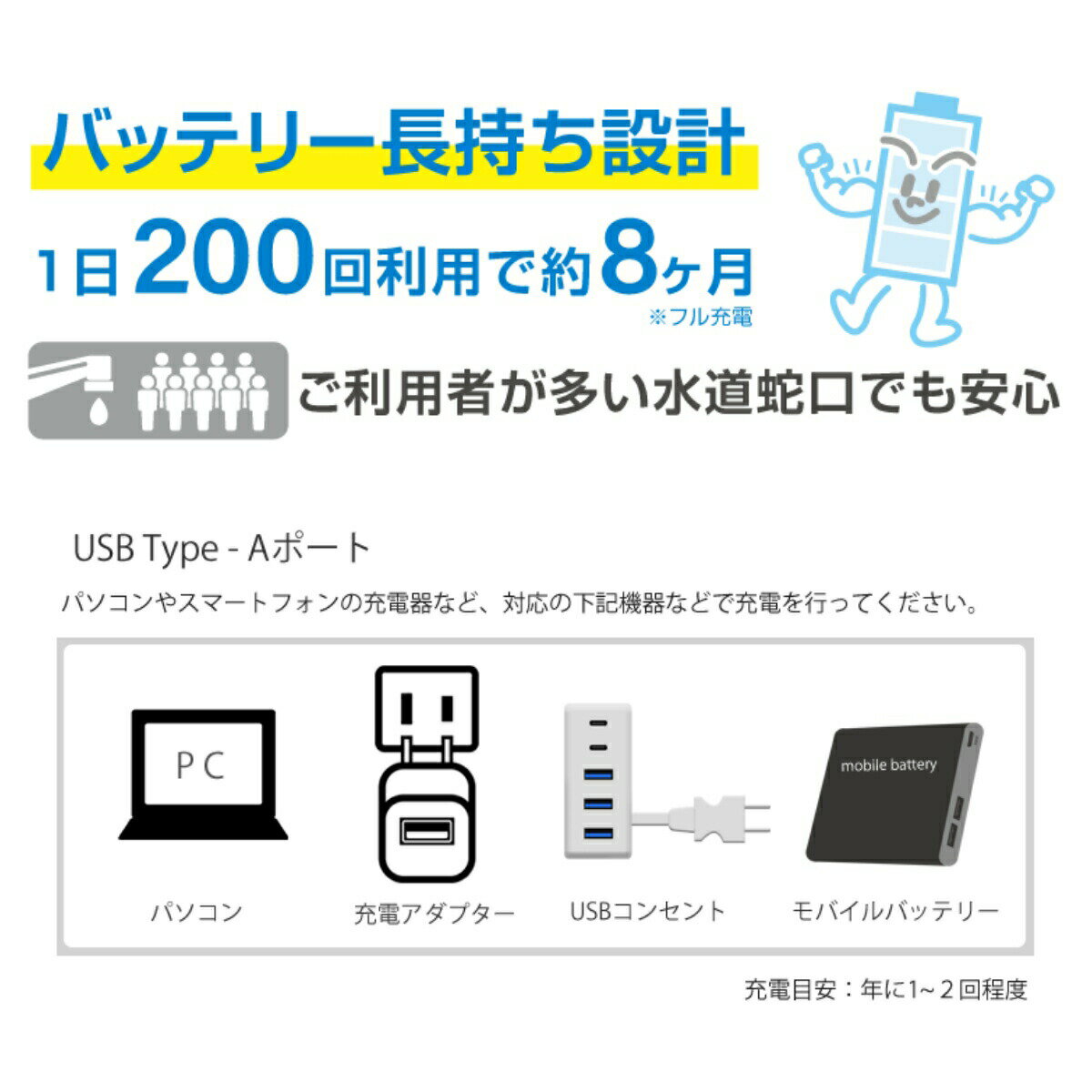 簡単センサー式蛇口蛇口直結型自動水栓水ピタMP-320WSセンサー非接触自動取り付け蛇口充電式