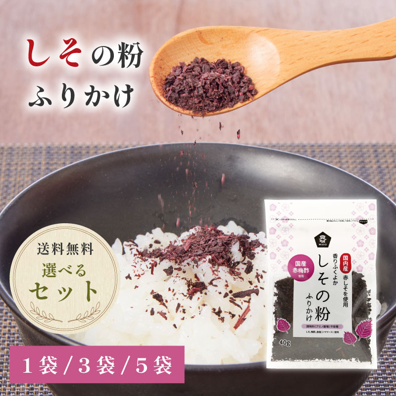 ★P5倍! 7/30 20:00〜7/30 23:59★ 【送料無料】選べる 1袋 3袋 5袋 セット まとめ買い ムソー しその粉 ふりかけ 40g 国産 チャック付き 赤梅酢 国内産 赤しそ シママース アミノ酸不使用 自然食品 自然派 シンプル おにぎり おむすび 混ぜ込み ご飯 即席漬け パスタ